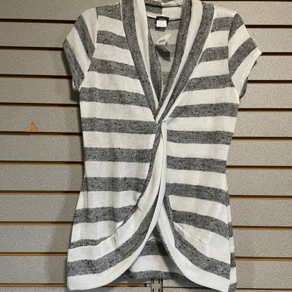 NWTS Vanity Striped Twist Front Short Sleeve Lightweight Sweater Top Women's L